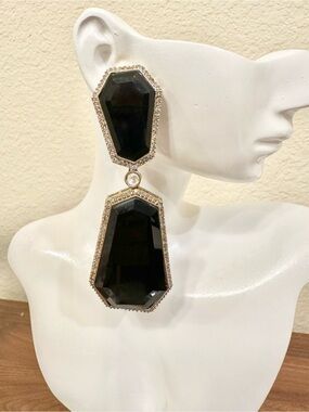 Elegant Black Statement Drop Earrings (14k Gold-Plating over Brass)